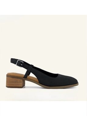 Toms NEW Black Jaclyn Leather Slingback Block Heel Pumps Size 7.5